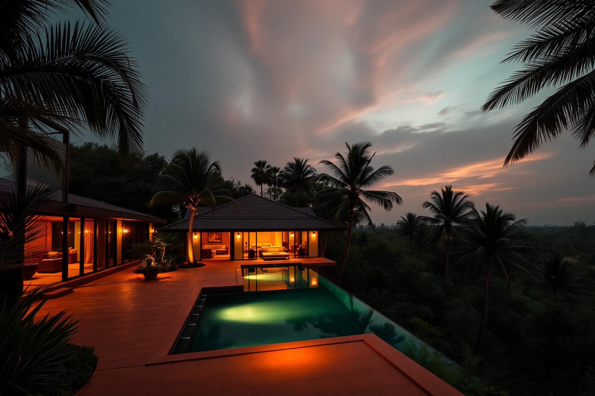Luxury farm villa at dusk